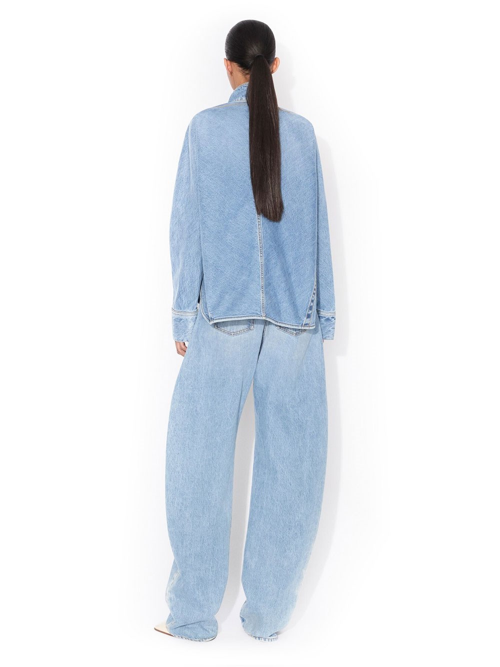 FADED BLUE DENIM SHIRT WITH ZIP