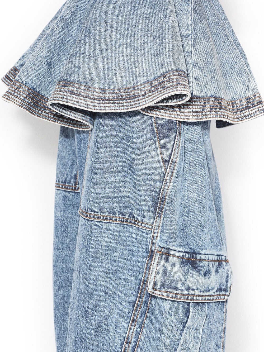 PEPLUM DENIM TOP WITH RUFFLED HEM