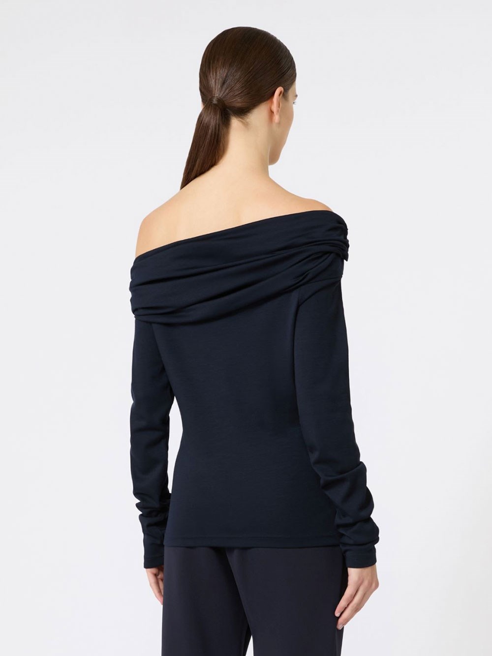 WOOL OFF-THE-SHOULDER DRAPED TOP