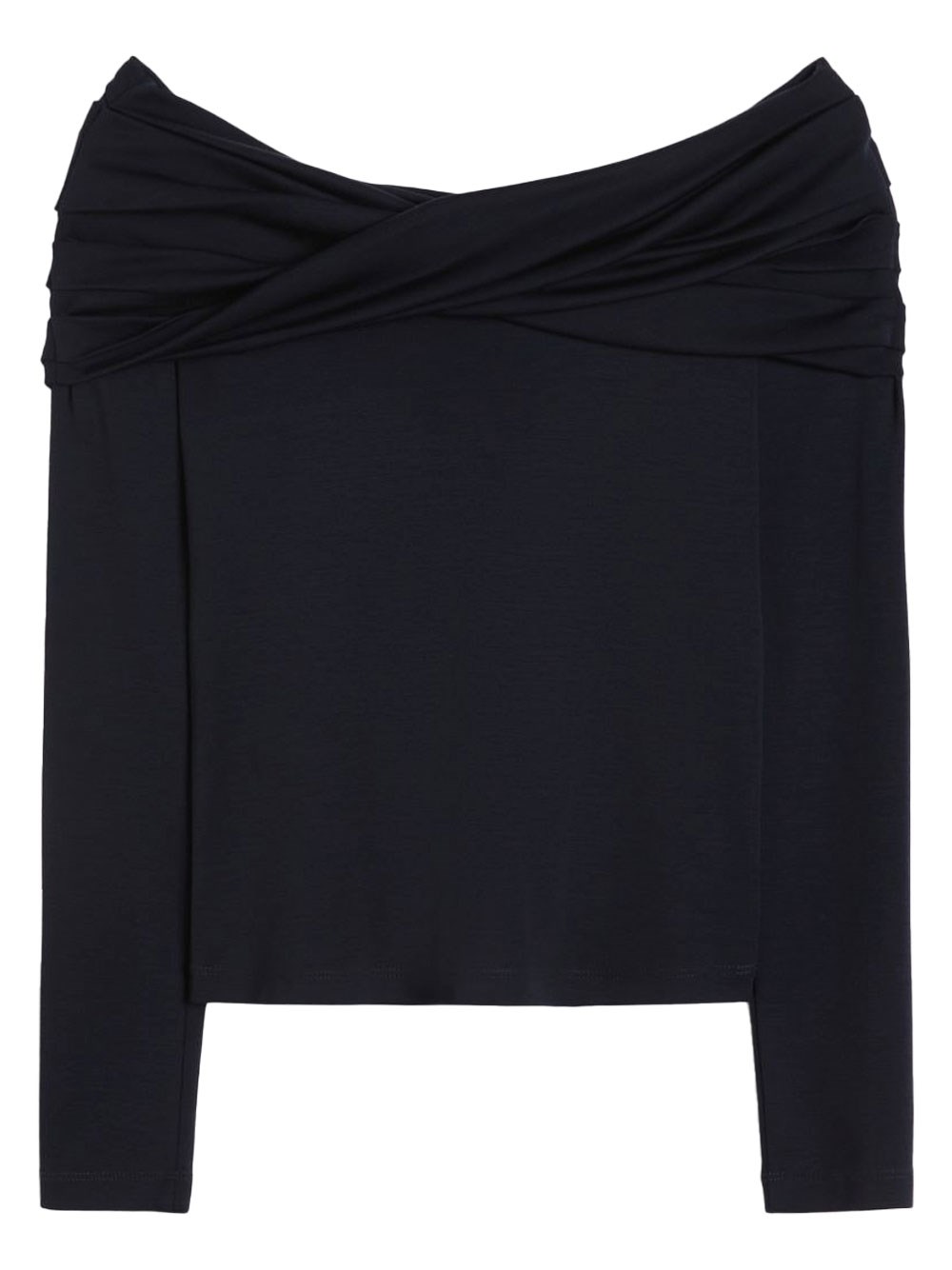 WOOL OFF-THE-SHOULDER DRAPED TOP