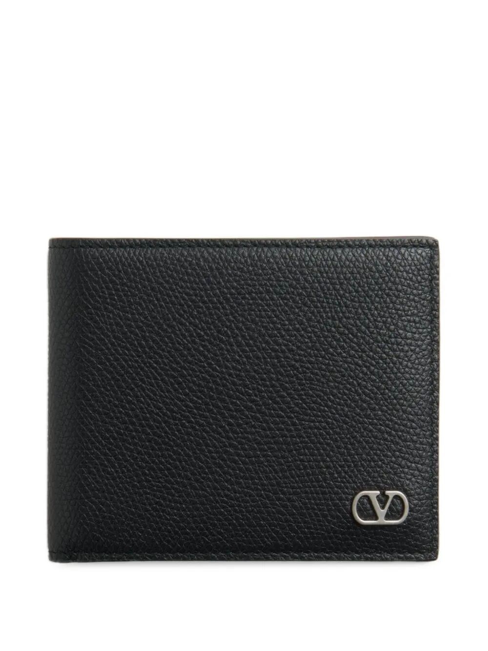 Valentino Garavani Men's Black Bi-Fold Wallet Vlogo Signature In Burgundy Calf Lea
