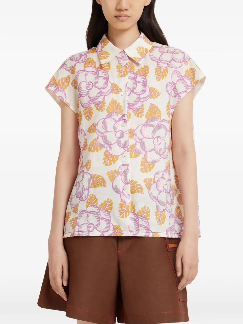 FLORAL CAP-SLEEVED SHIRT