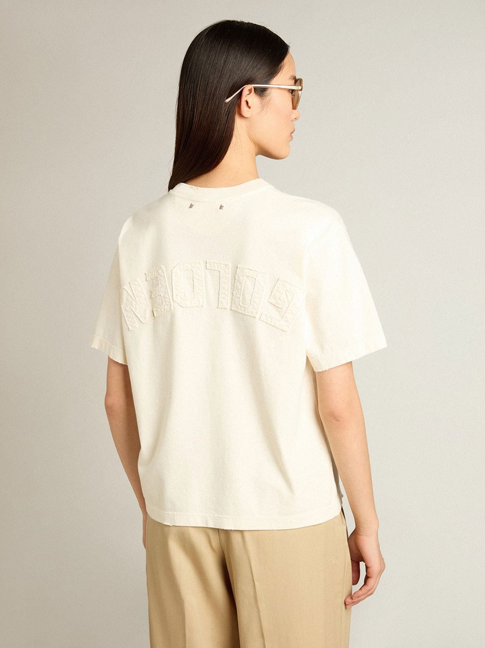 AGED-EFFECT COTTON T-SHIRT WITH REVERSE LOGO ON THE BACK