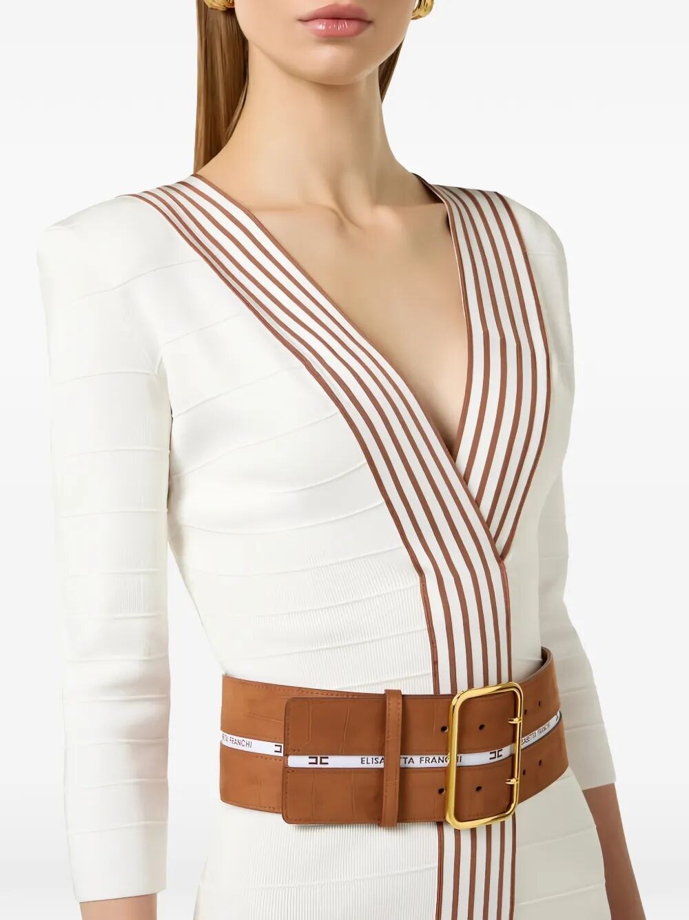 KNIT FABRIC DRESS WITH STRIPED BANDS