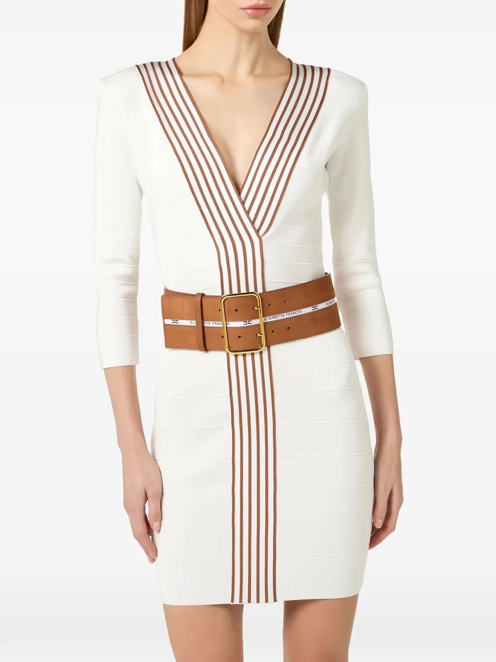 KNIT FABRIC DRESS WITH STRIPED BANDS