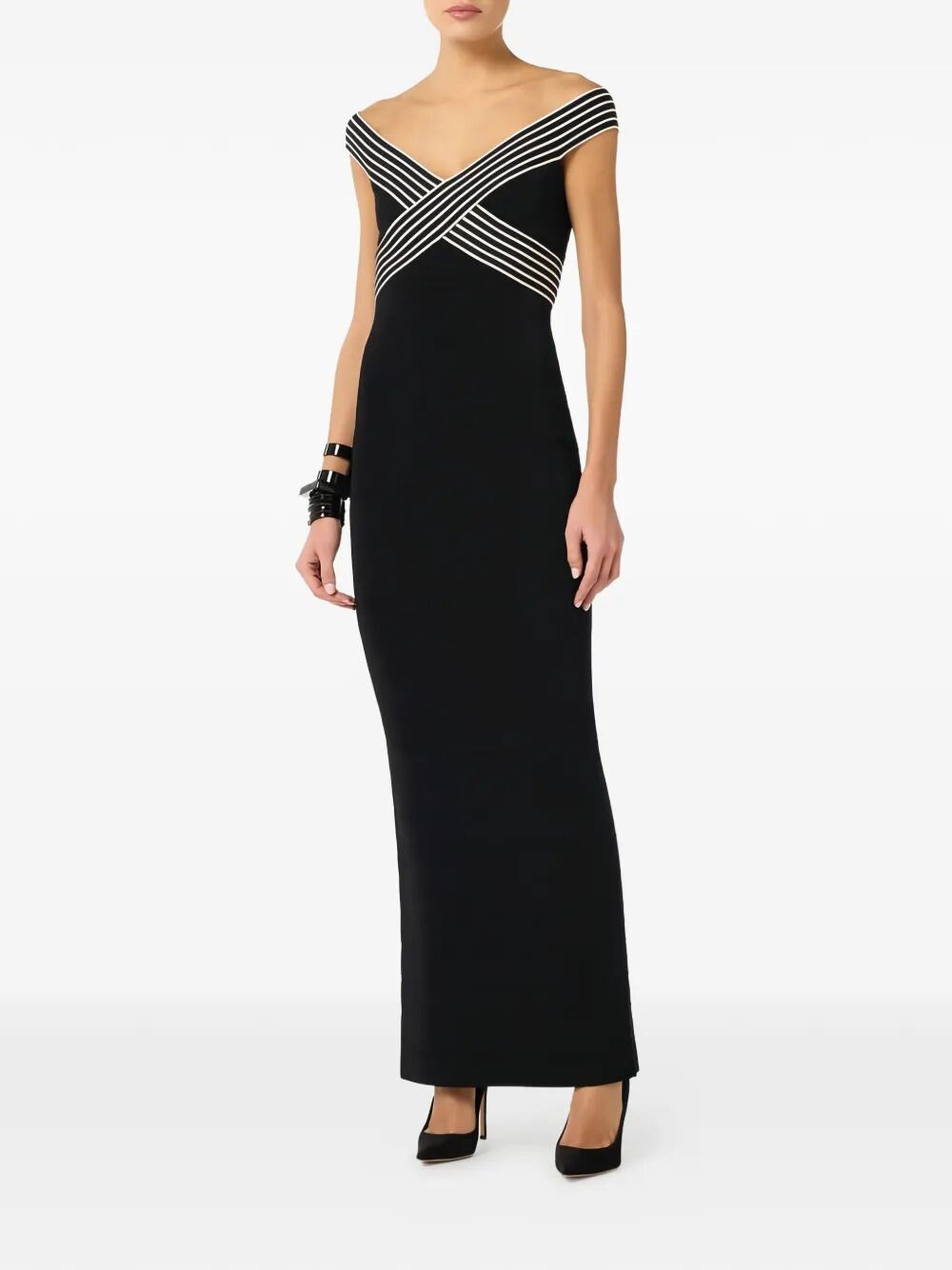 KNIT LONG DRESS WITH STRIPED BANDS