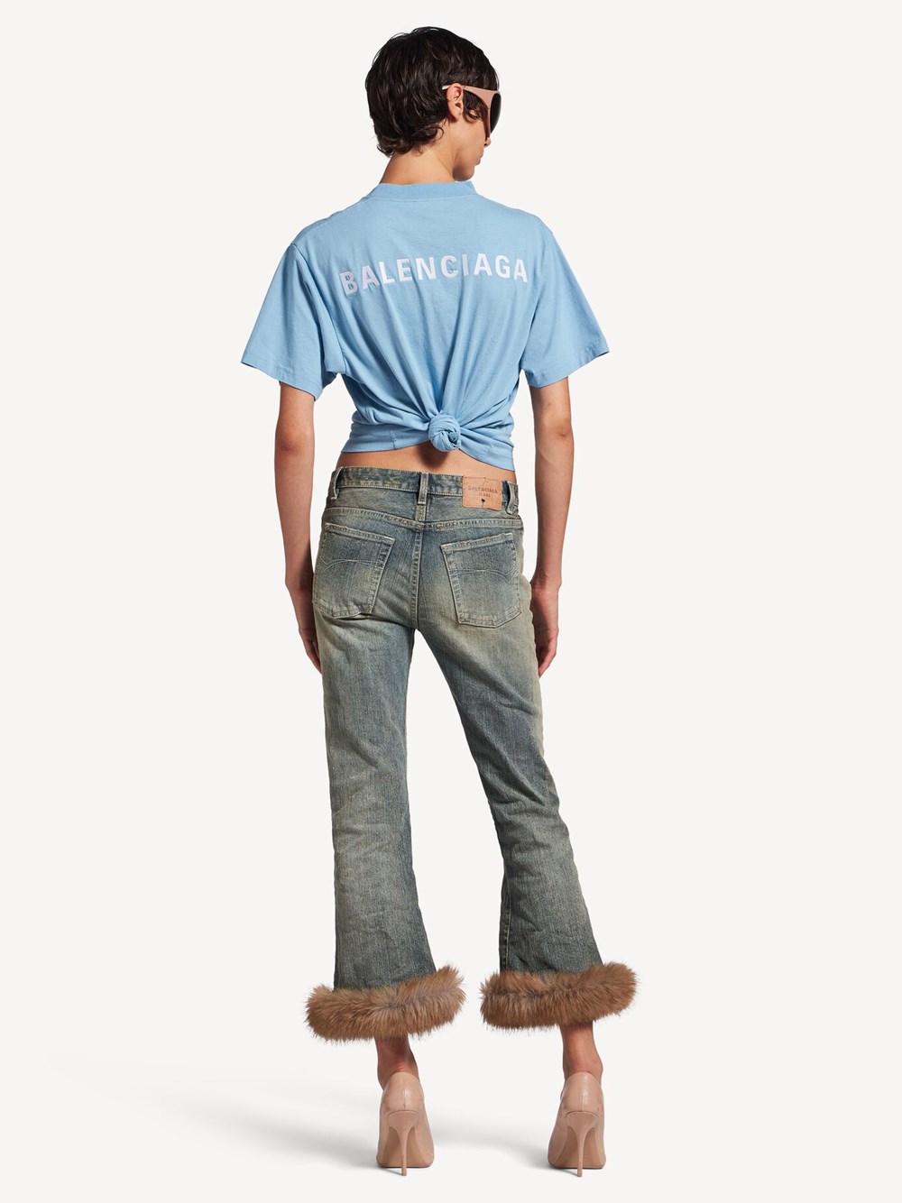 WOMEN`S BALENCIAGA BACK T-SHIRT MEDIUM FIT IN LIGHT BLUE/WHITE