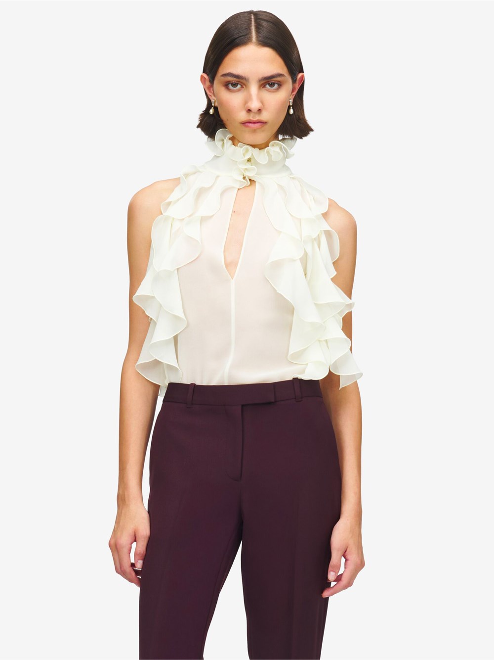 WOMEN`S RUFFLED TOP IN CREAM