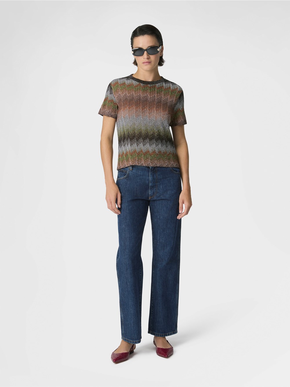 SNAKE-PATTERN VISCOSE LAMÉ CREWNECK T-SHIRT
