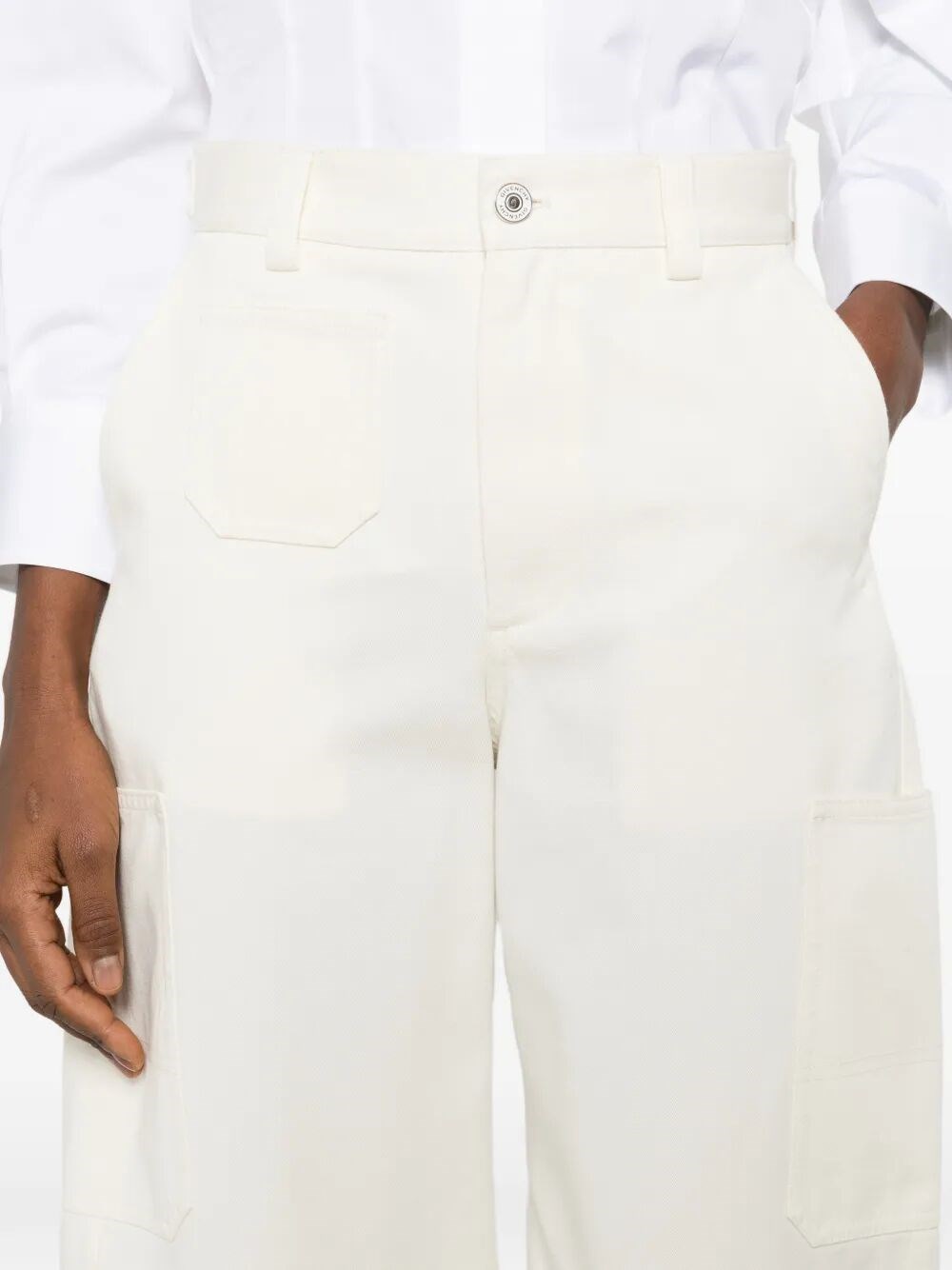 COTTON AND WOOL COCOON CROPPED CARGO PANTS