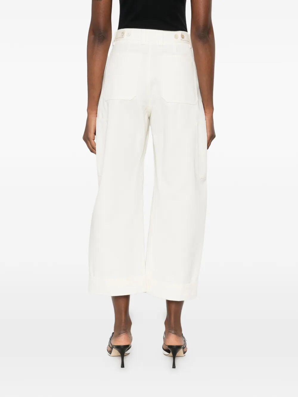 COTTON AND WOOL COCOON CROPPED CARGO PANTS
