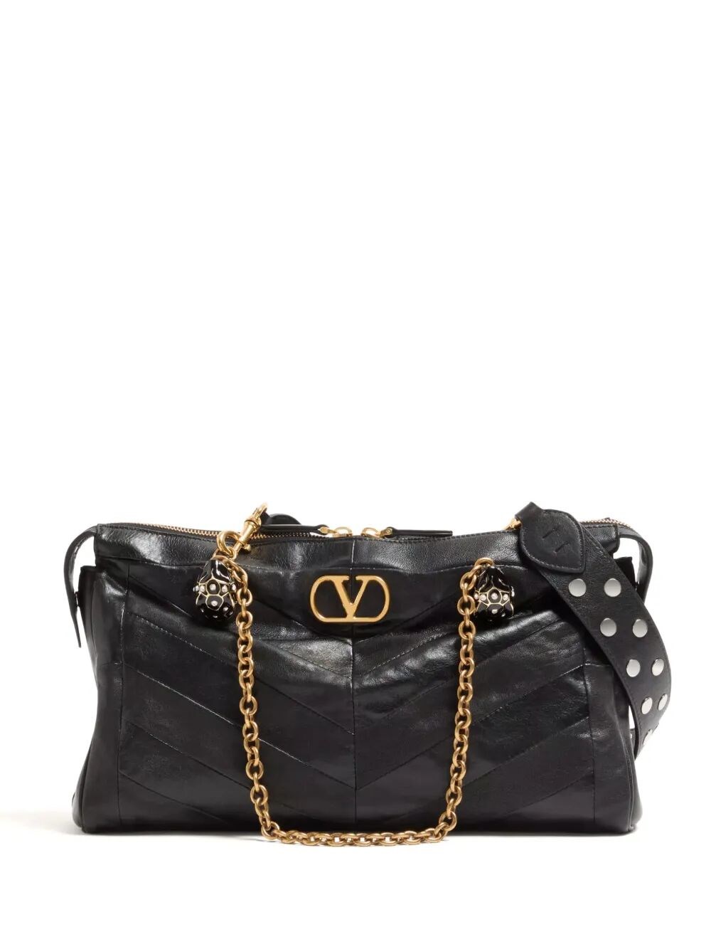 VALENTINO GARAVANI PANTHEA SHOULDER BAG IN NAPPA LEATHER WITH CHEVRON PATTERN
