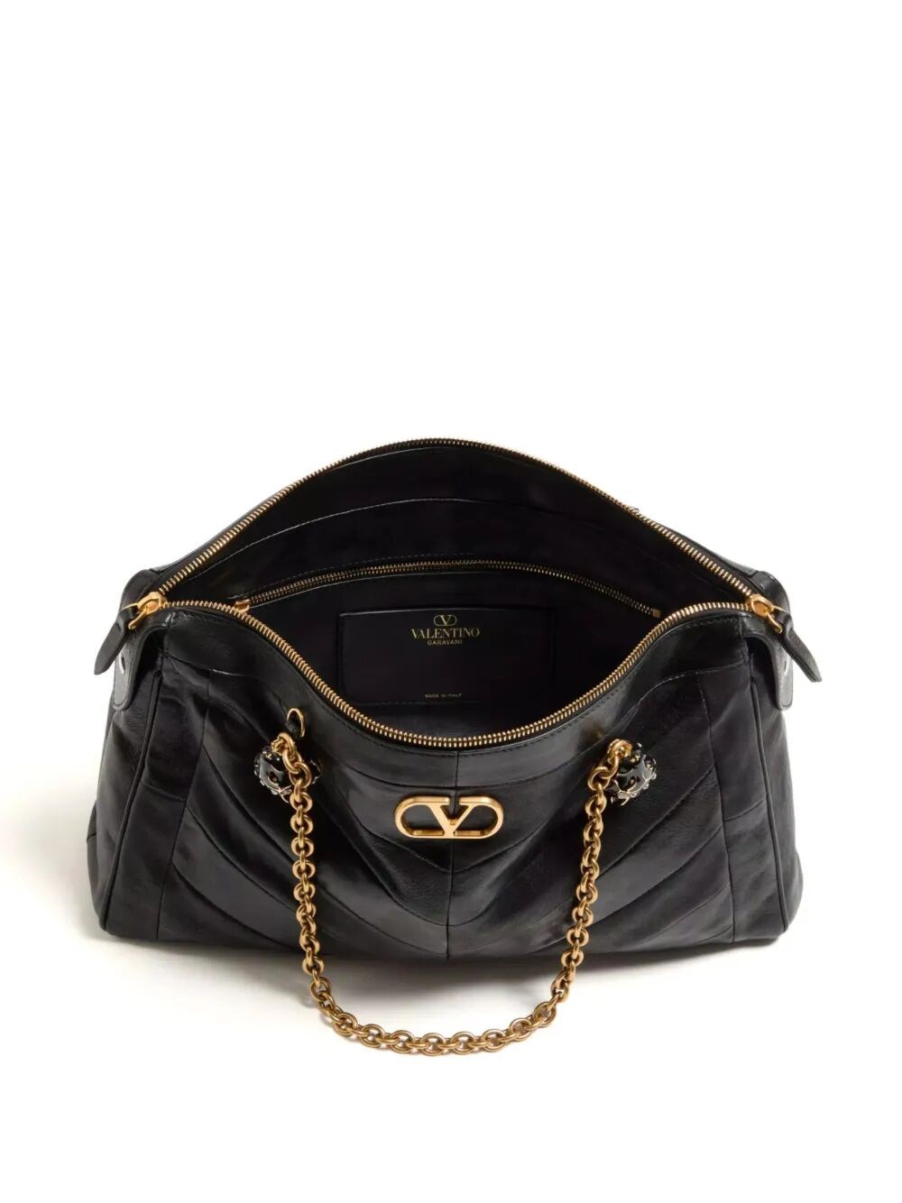 VALENTINO GARAVANI PANTHEA SHOULDER BAG IN NAPPA LEATHER WITH CHEVRON PATTERN