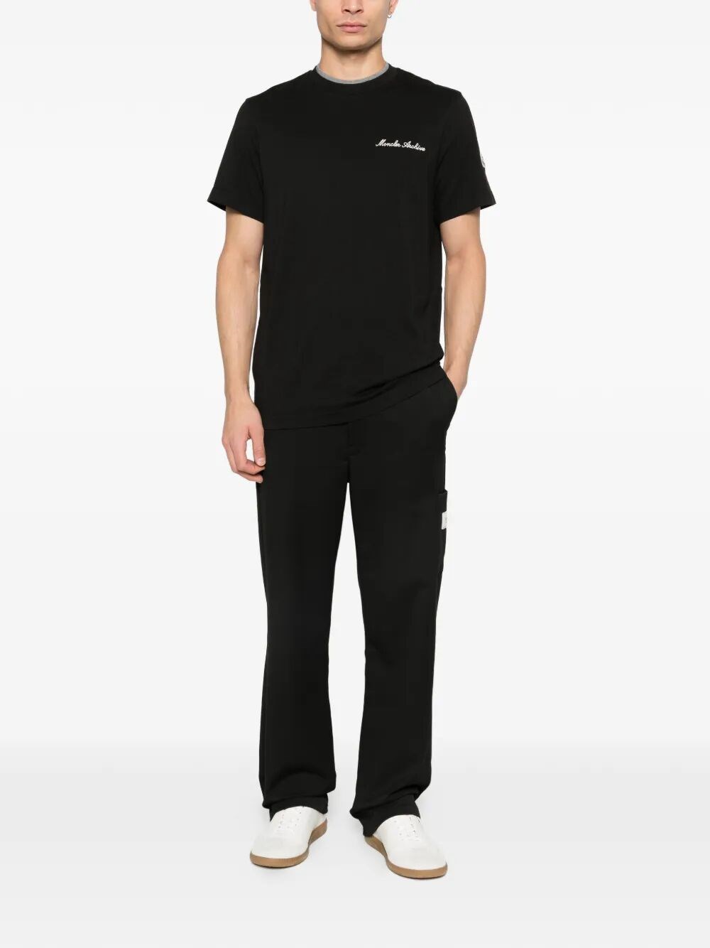 EMBROIDERED LOGO AND DOUBLE CREW NECKLINE COTTON T-SHIRT 