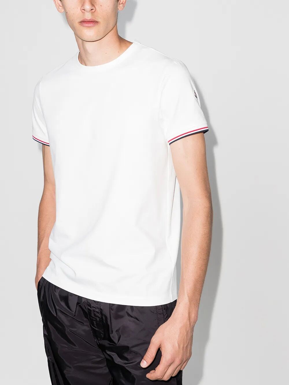 TRICOLOUR-TRIMMED COTTON T-SHIRT