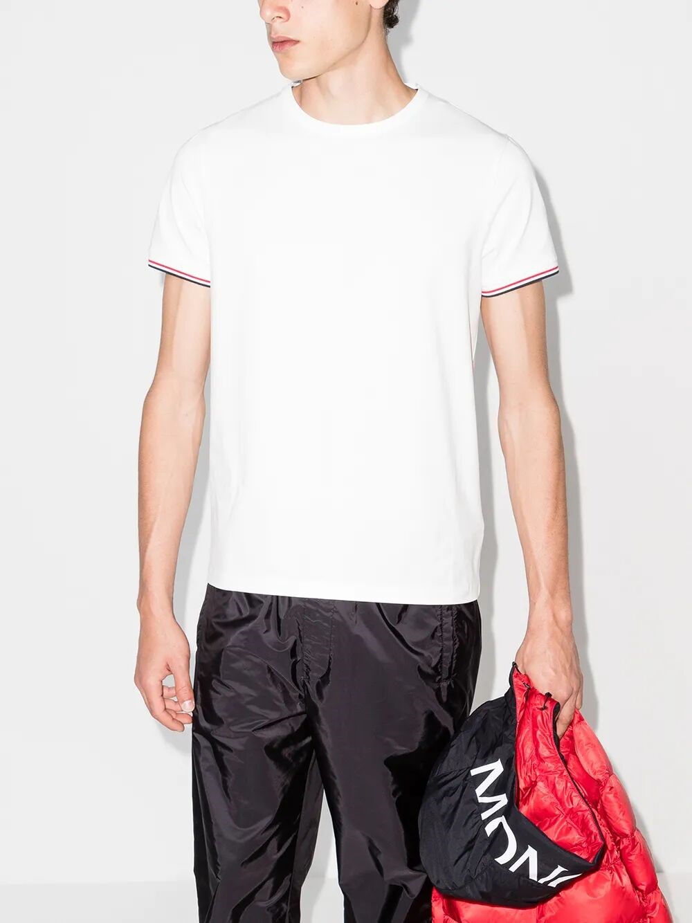 TRICOLOUR-TRIMMED COTTON T-SHIRT