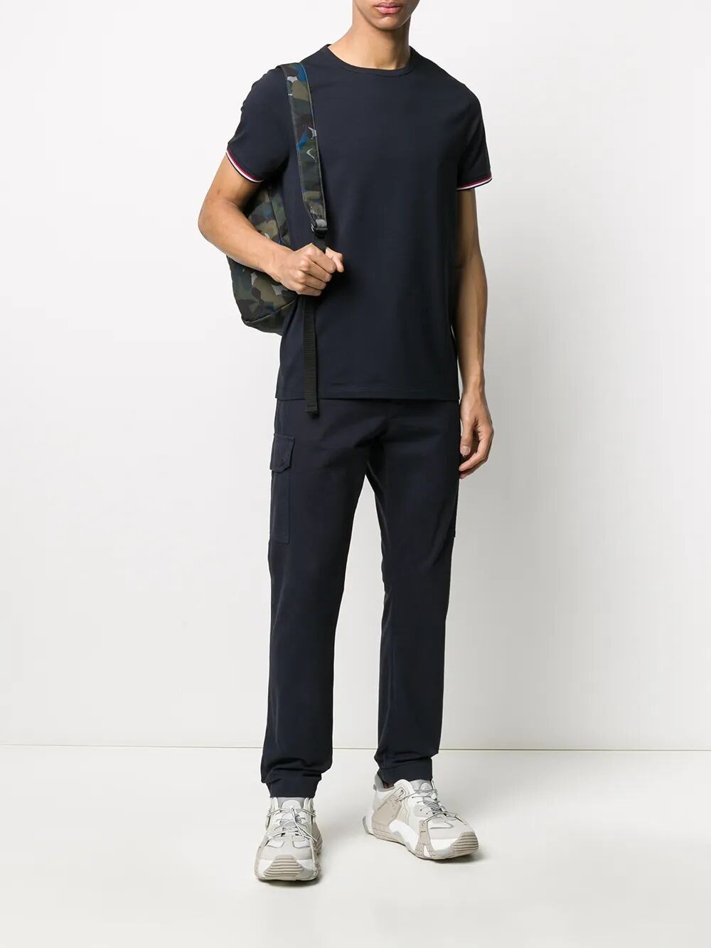 TRICOLOUR-TRIMMED COTTON T-SHIRT