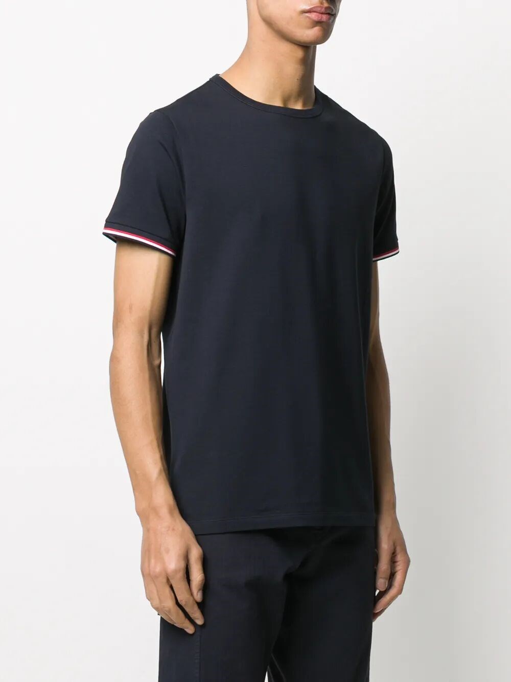 TRICOLOUR-TRIMMED COTTON T-SHIRT