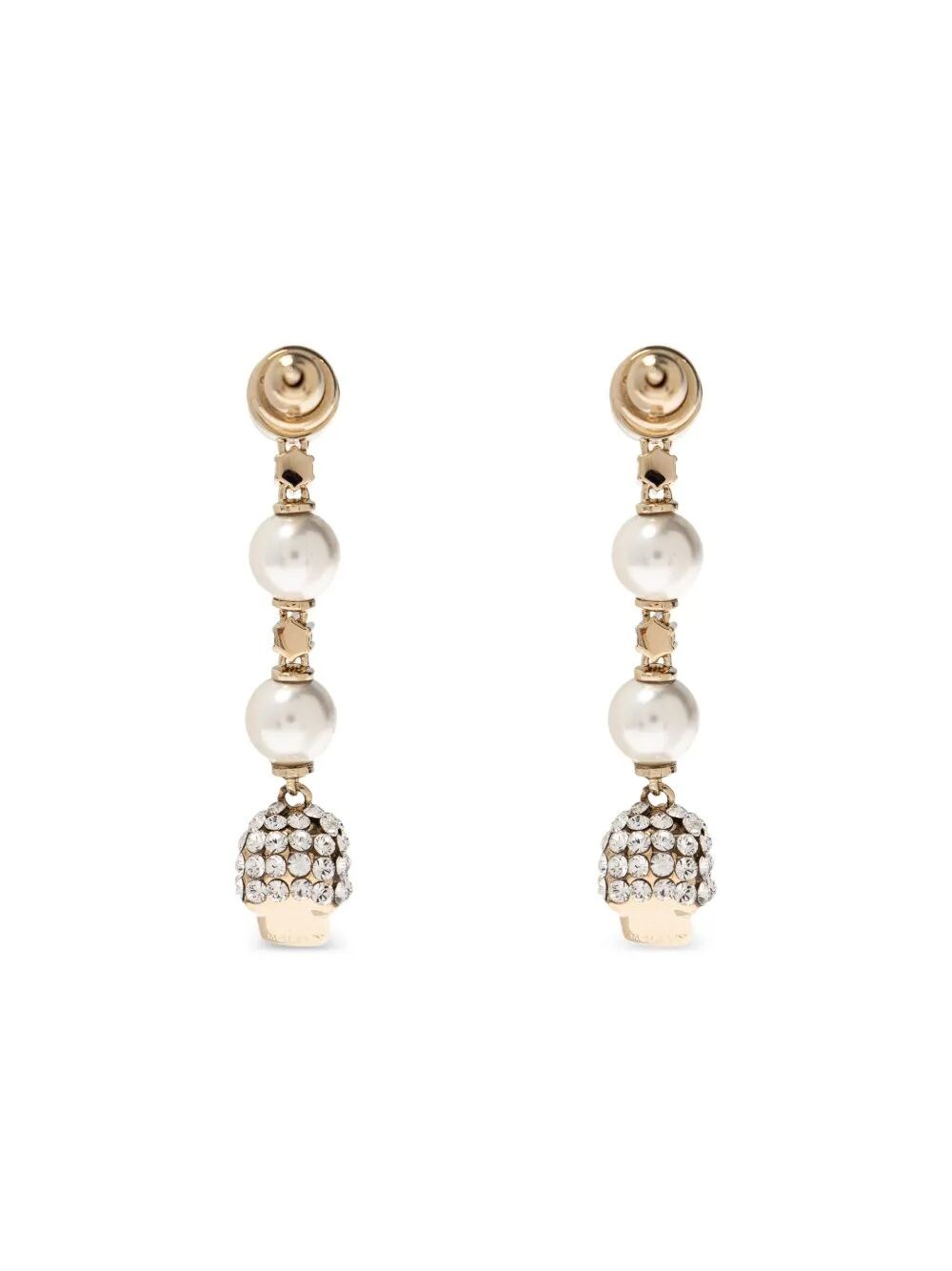 SKULL AND PEARL EARRINGS IN PALE GOLD
