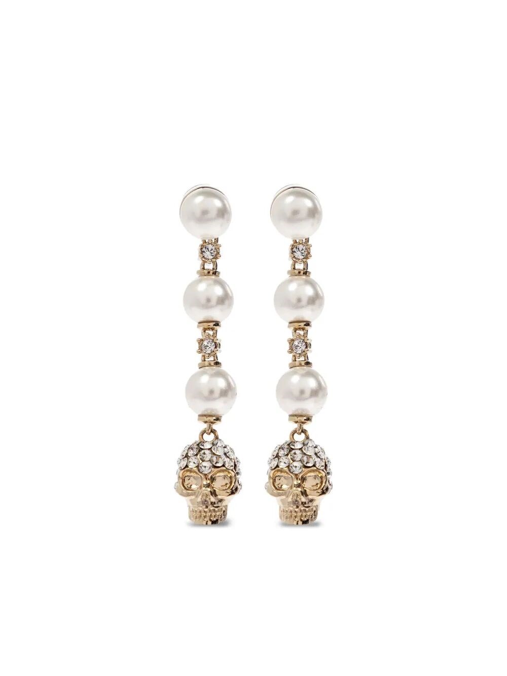 SKULL AND PEARL EARRINGS IN PALE GOLD