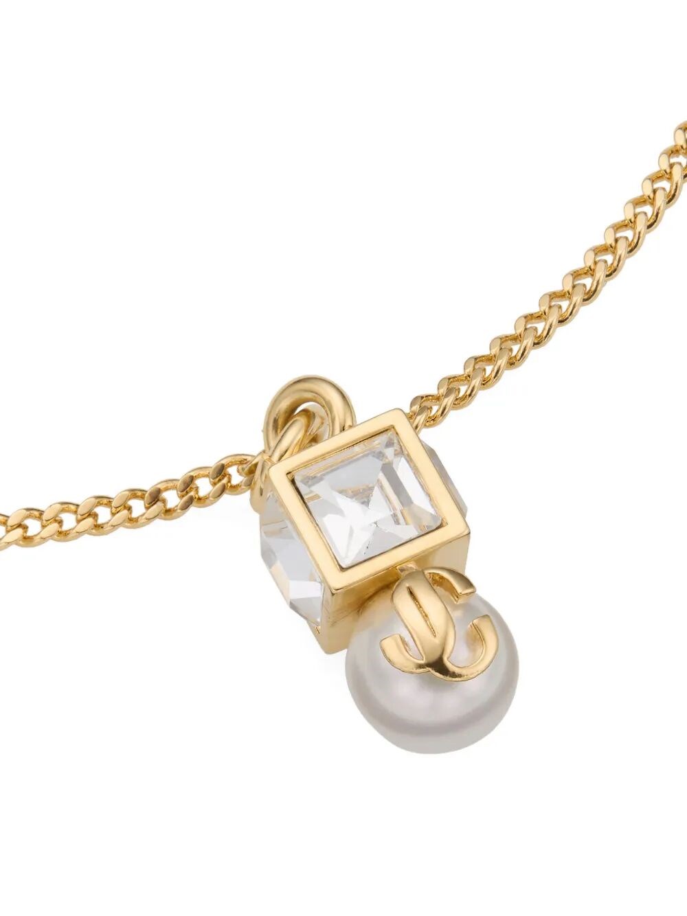 GOLD METAL JC PEARL CUBE BRACELET WITH PEARL AND CRYSTAL CUBE