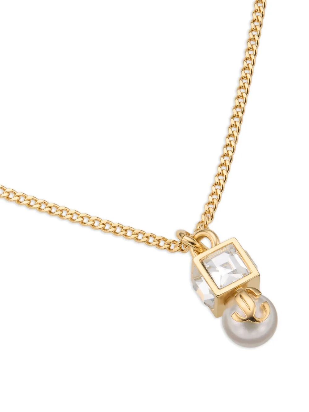 GOLD METAL JC PEARL CUBE PENDANT NECKLACE