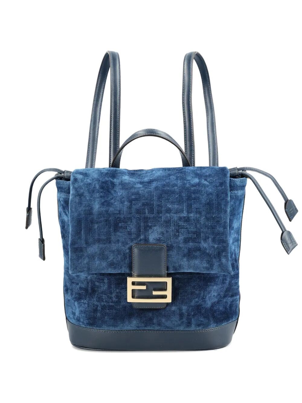 FF FLOCKED DENIM BACKPACK IN BLUE 