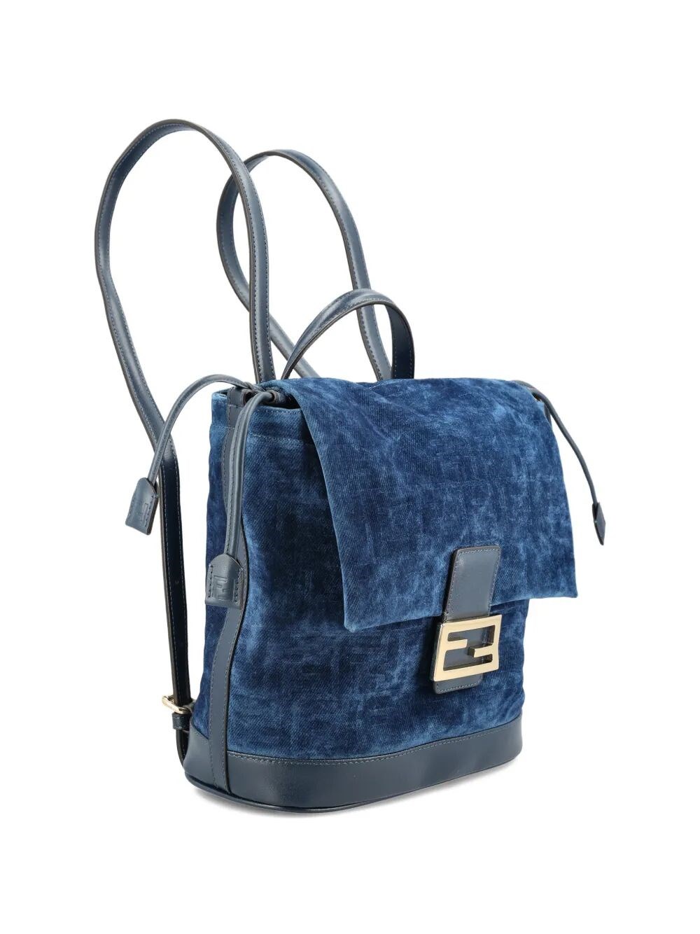 FF FLOCKED DENIM BACKPACK IN BLUE 