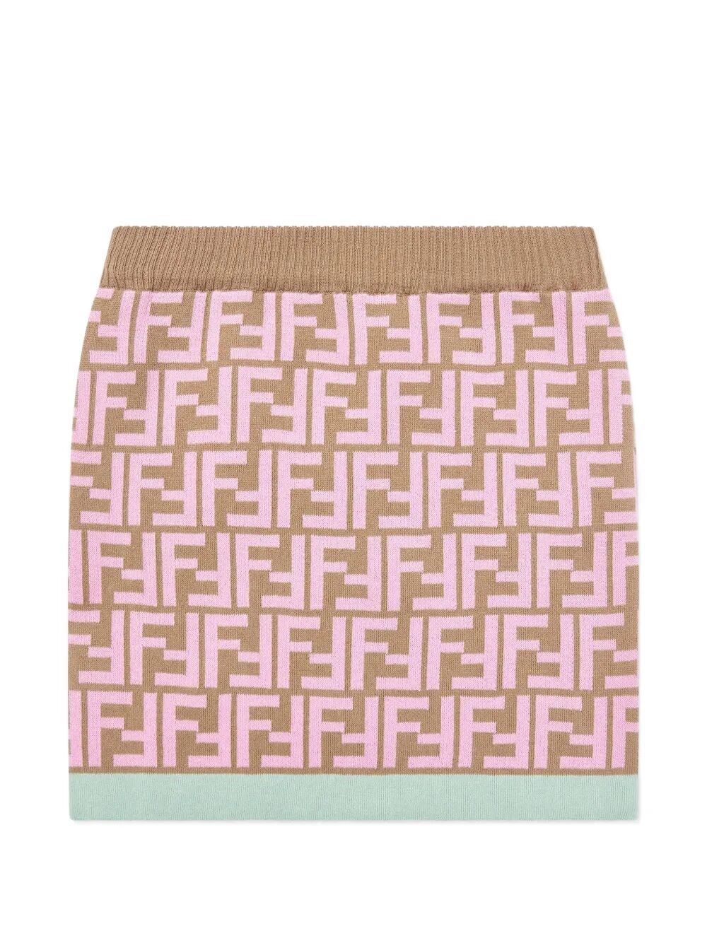 Fendi Kids Girls Brown Double Cotton Mini Skirt With Ff All Over Pattern