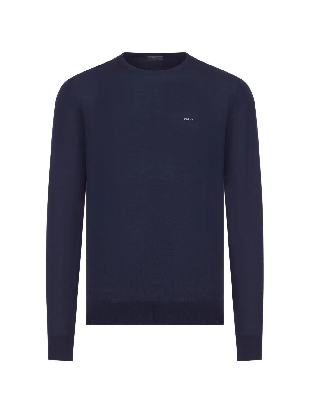 Prada Men's Blue Combed Wool Crew Neck Sweater