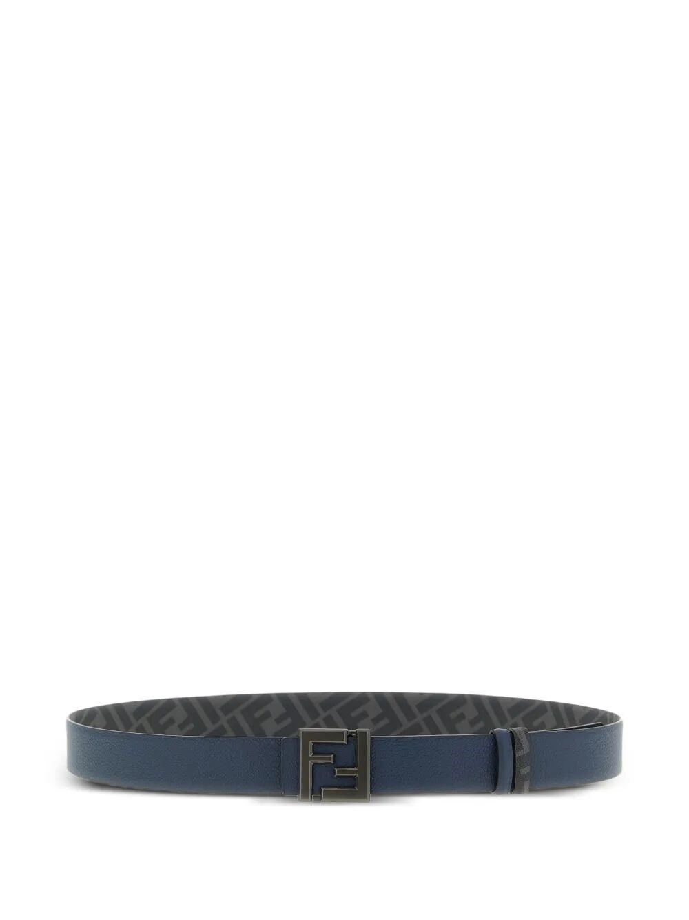 Fendi Men's Blue Squared Ff Reversible Leather And Canvas Belt