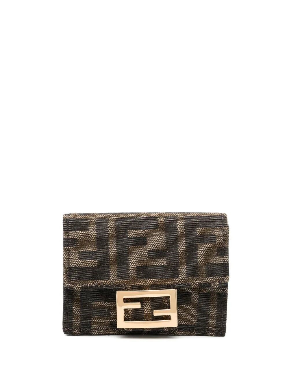Fendi Women's Brown Micro Trifold Baguette Wallet In Ff Jacquard Fabric