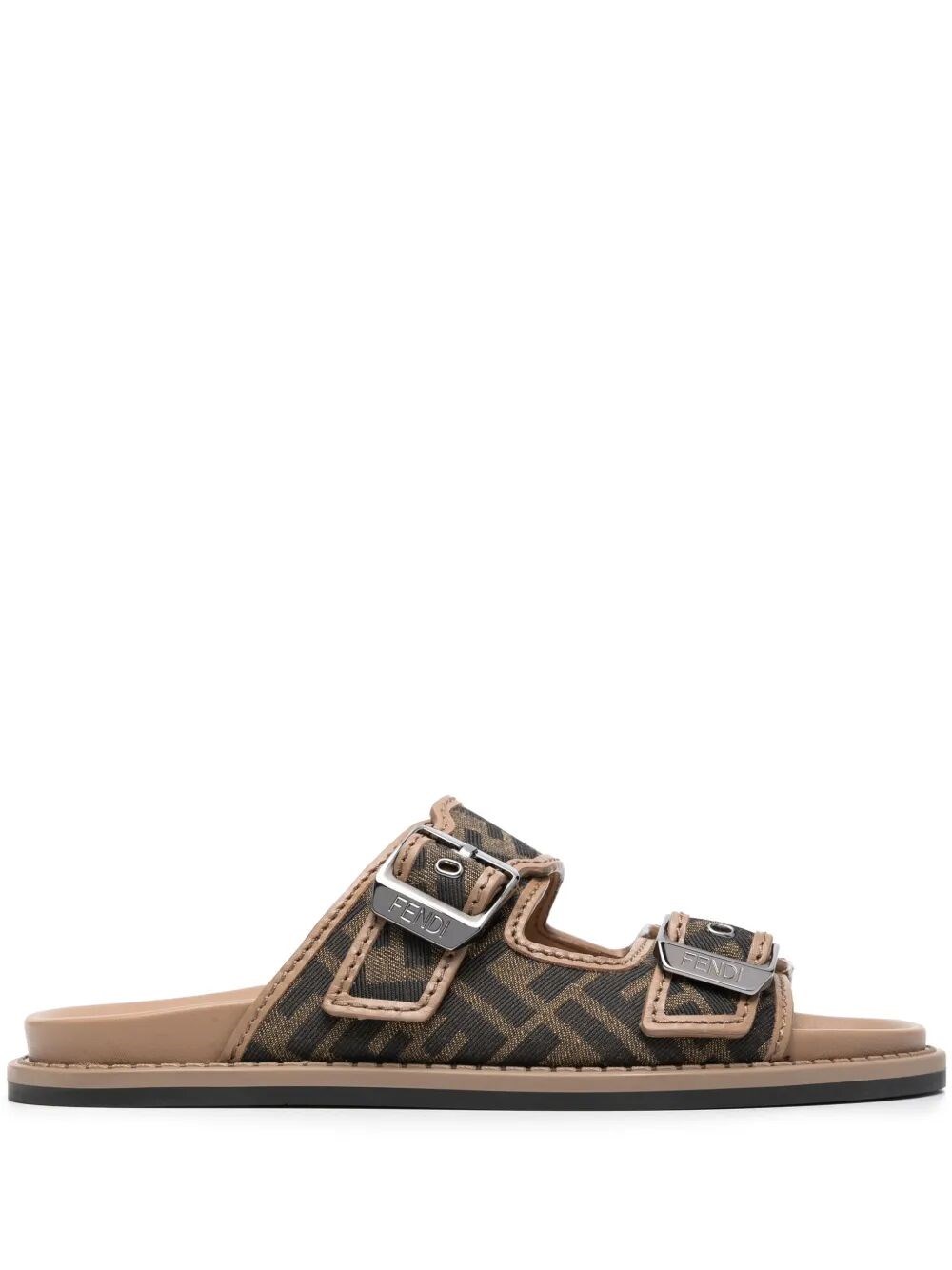 Fendi Men's Brown Feel Sandals In Jacquard Ff Fabric