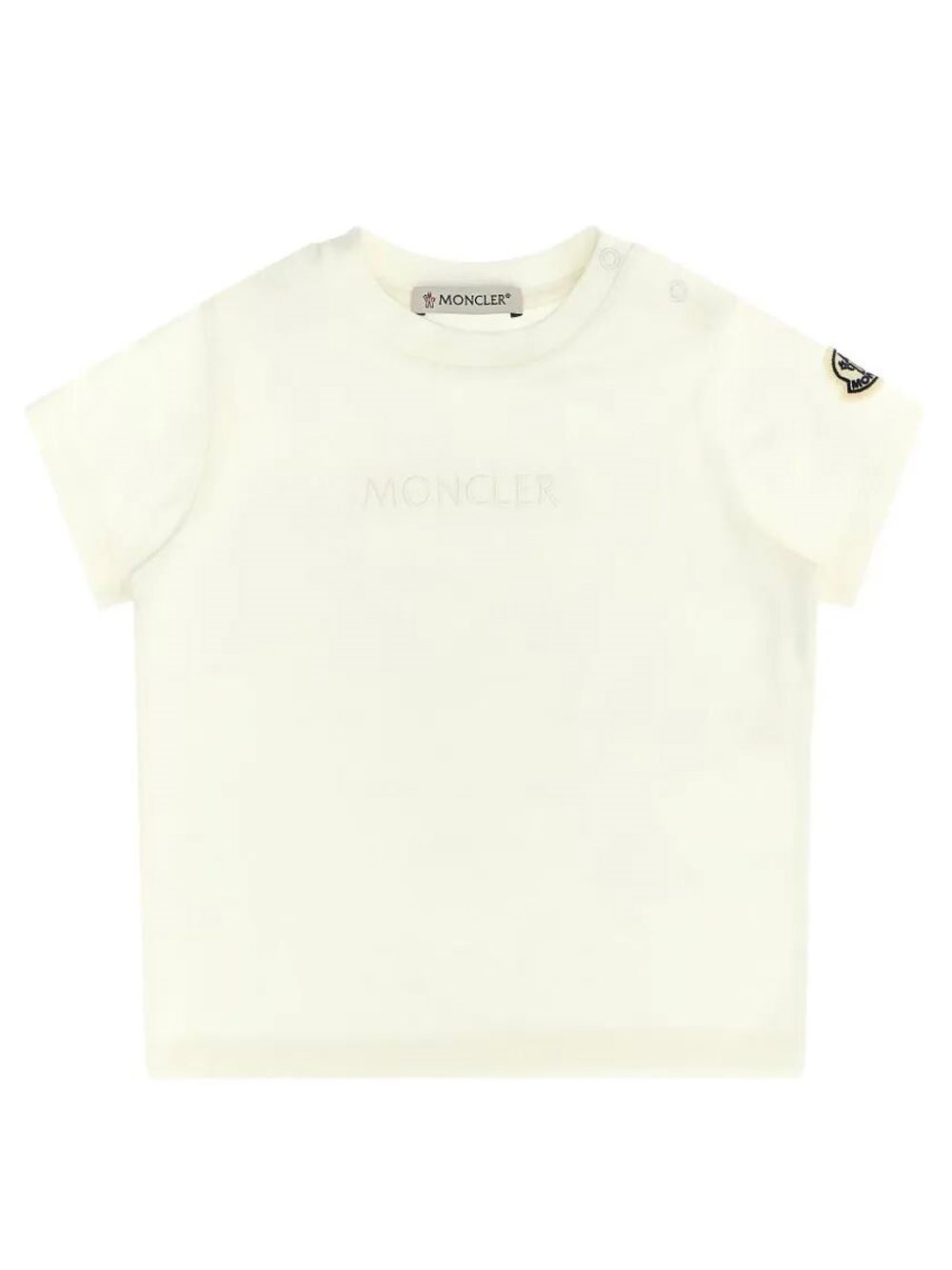 Moncler Kids Girls Nude & Neutrals Short Sleeve T-Shirt With Embroidered Logo And Patch