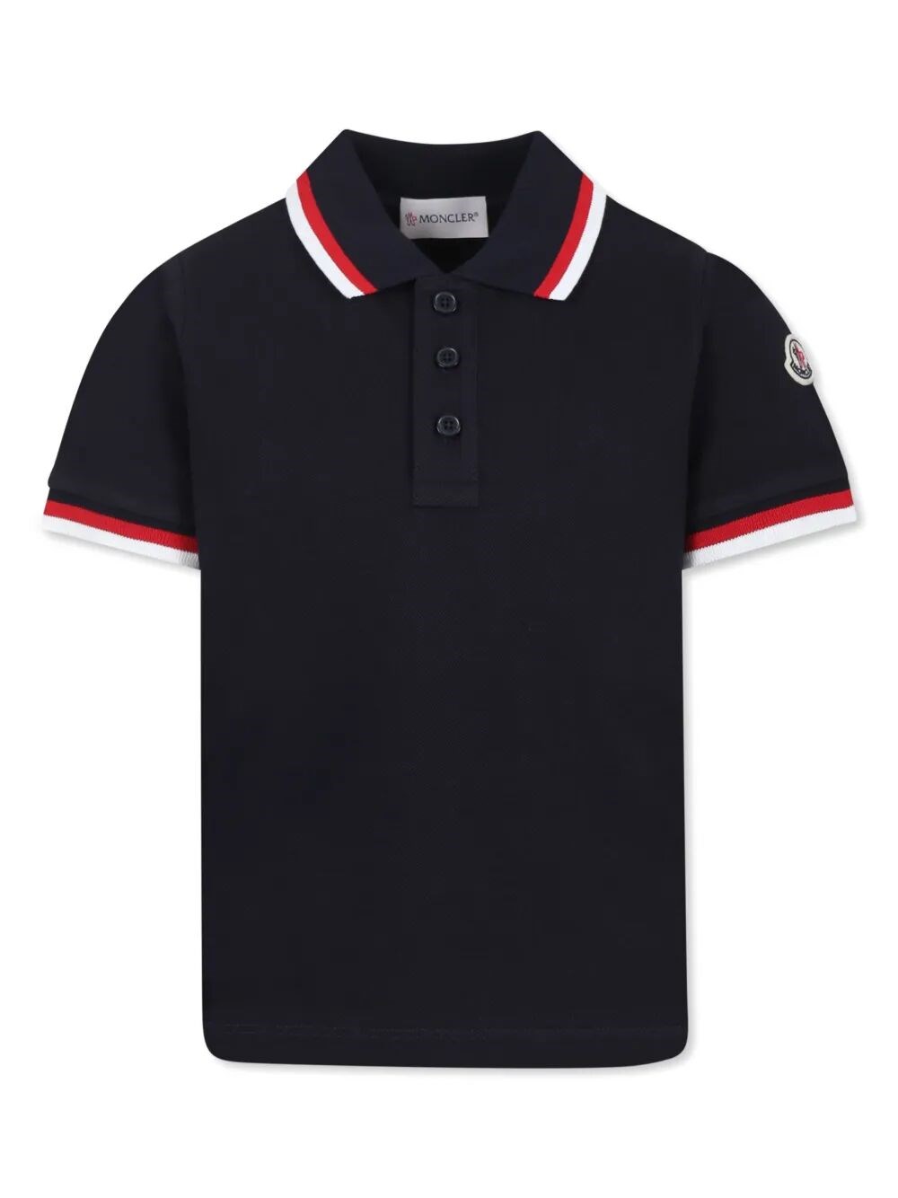Moncler Kids Boys Blue Short Sleeve Polo With Logo On The Shoulder