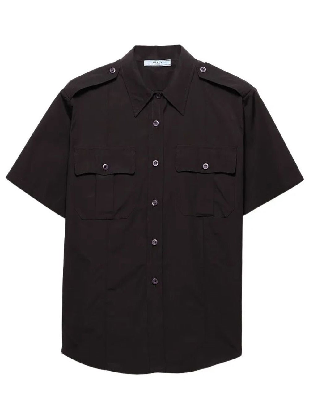 Prada Women's Black Short Sleeve Utility Shirt In Poplin