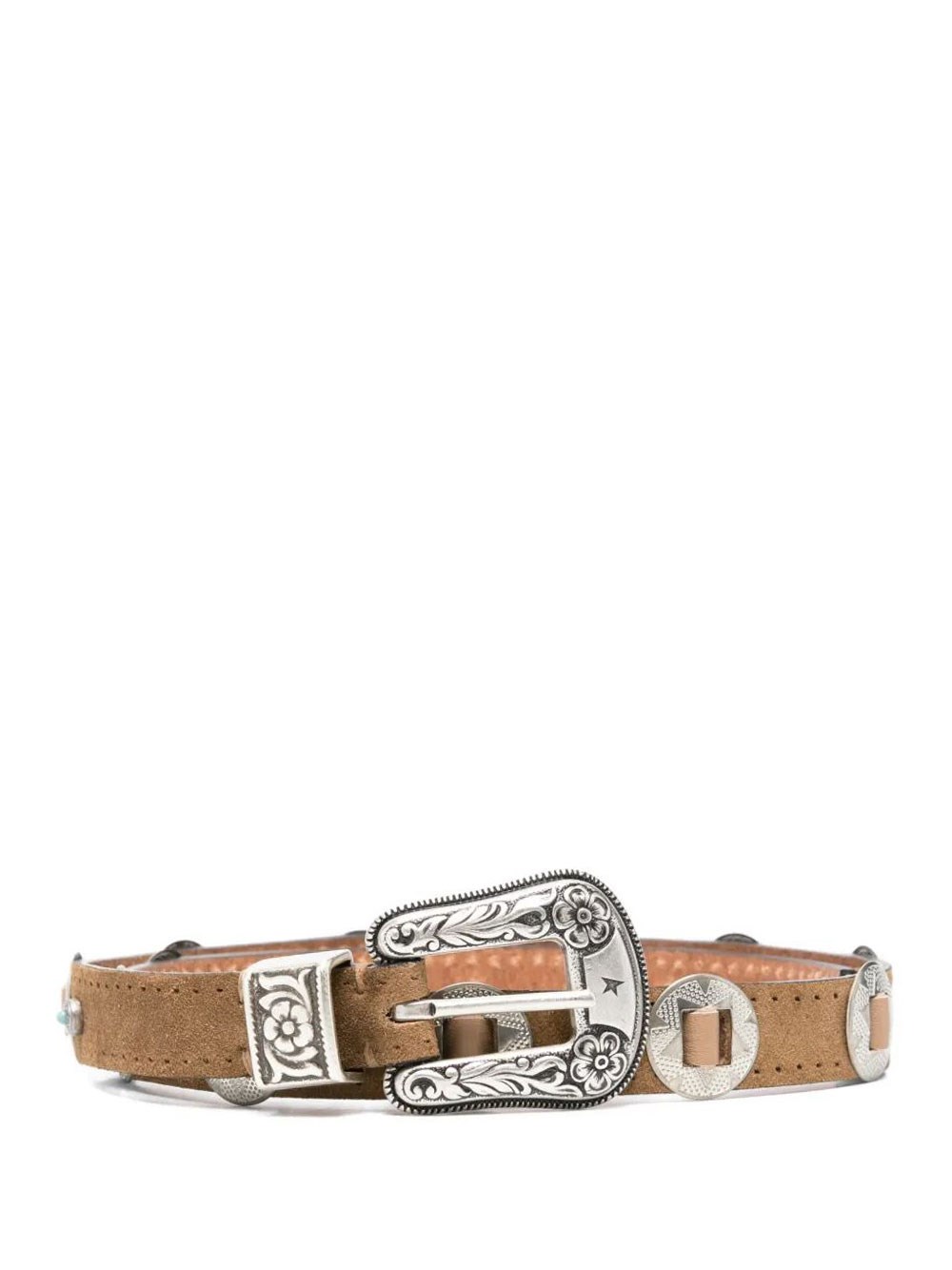 Golden Goose Women's Brown Lace Nabuk Thin Belt With Decorative Inlays