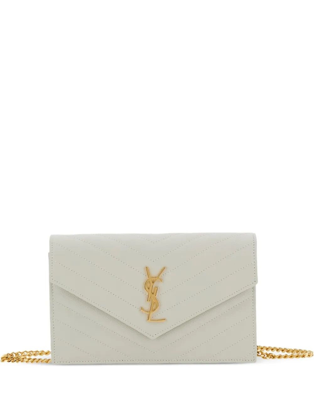 Saint Laurent Women's White Cassandre Envelope Chain Wallet In Grain De Poudre Leath
