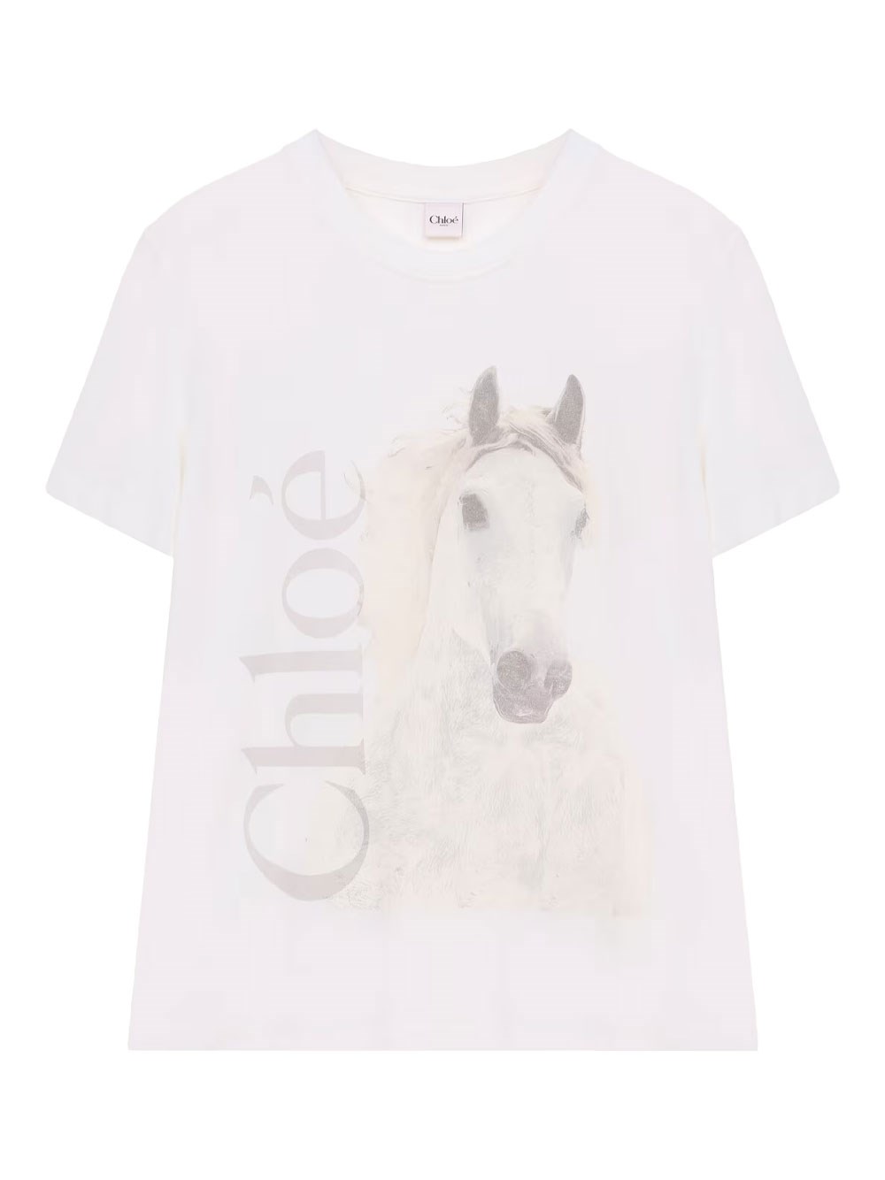 Chloé Women's White Faded Horse-Print Cotton Jersey T-Shirt