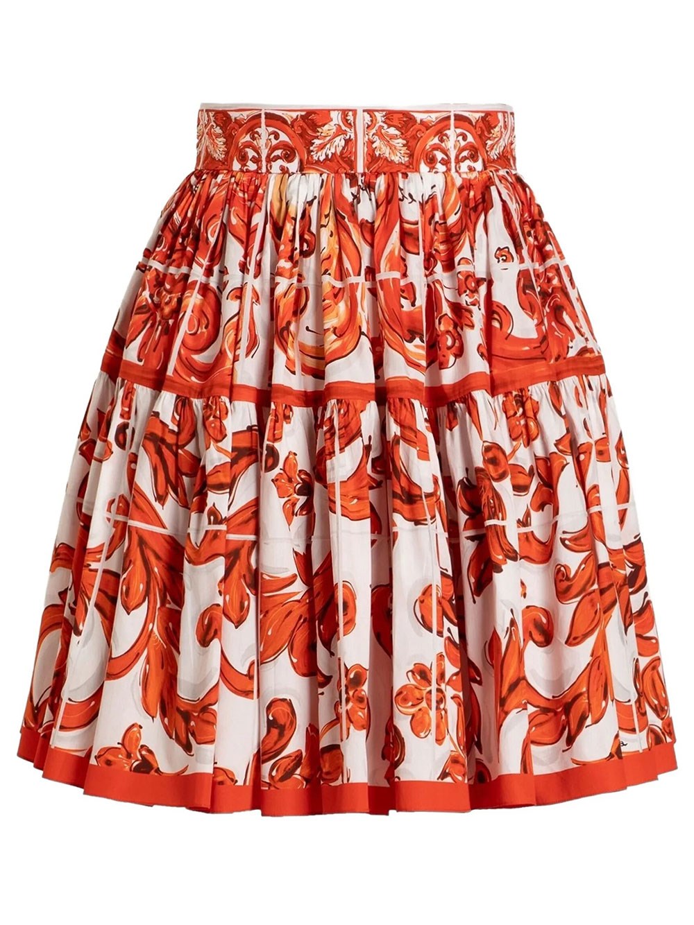 Dolce & Gabbana Women's Yellow & Orange Majolica-Print Poplin Short Skirt