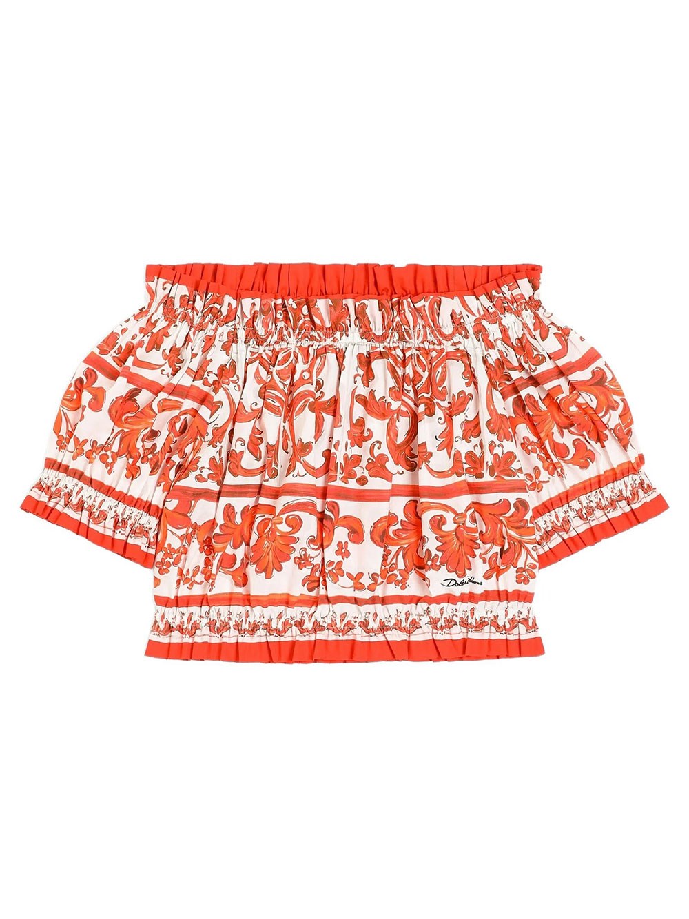 Dolce & Gabbana Kids Girls Yellow & Orange Poplin Top With Maiolica Print