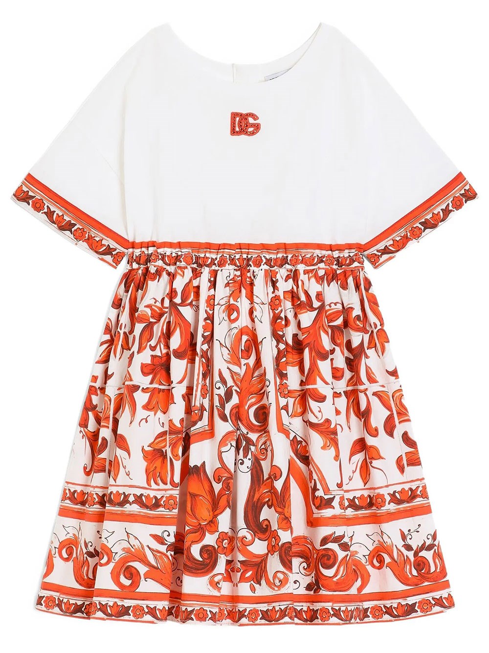 Dolce & Gabbana Kids Girls Yellow & Orange Dress Mix Material Maiolica Print