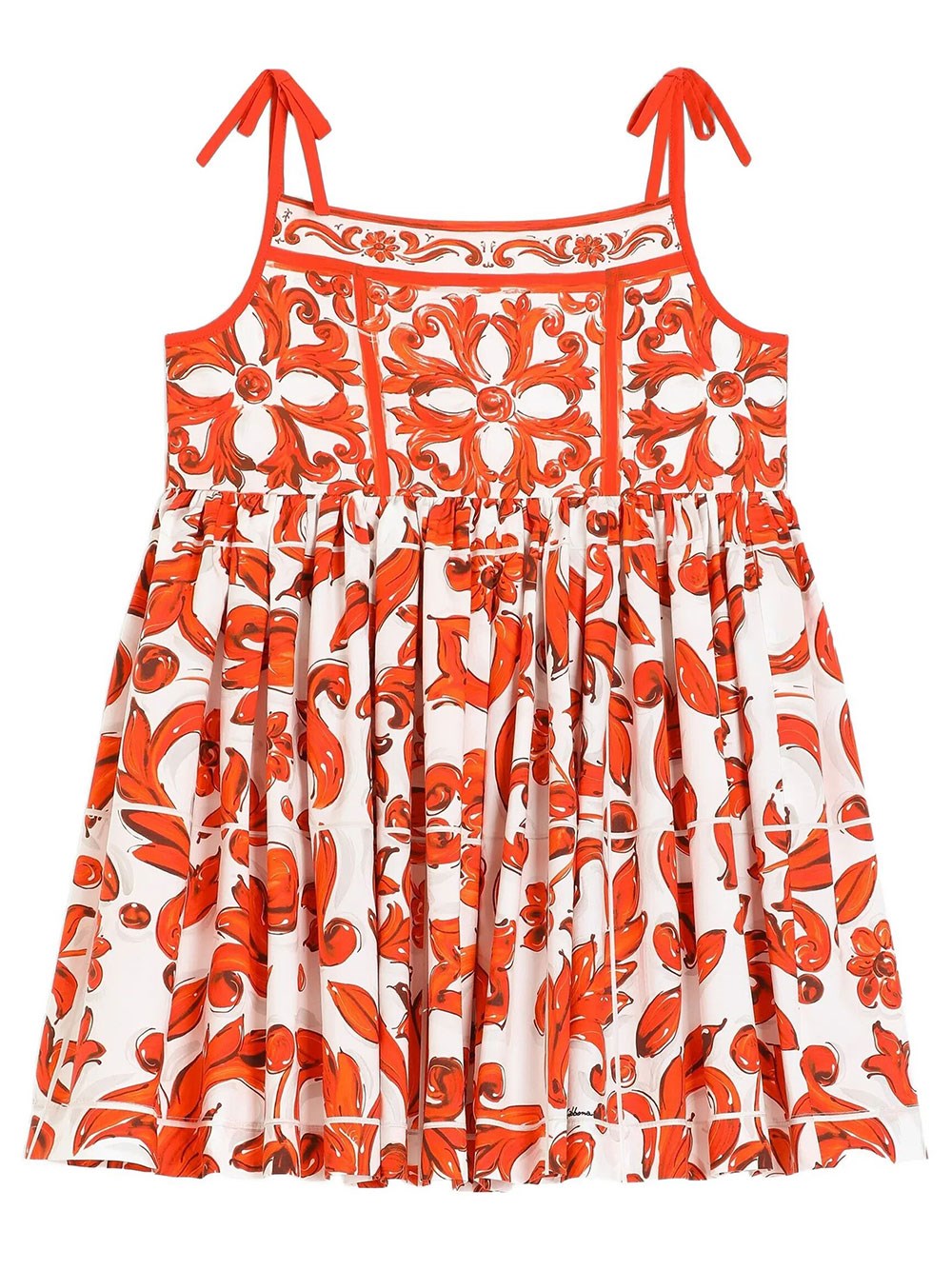 Dolce & Gabbana Kids Girls Yellow & Orange Maiolica Print Poplin Dress