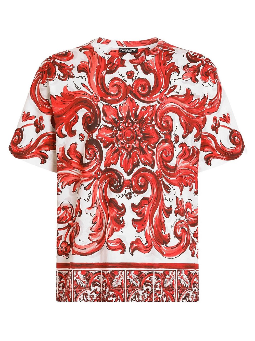 Dolce & Gabbana Men's Red Cotton T-Shirt With Majolica Print