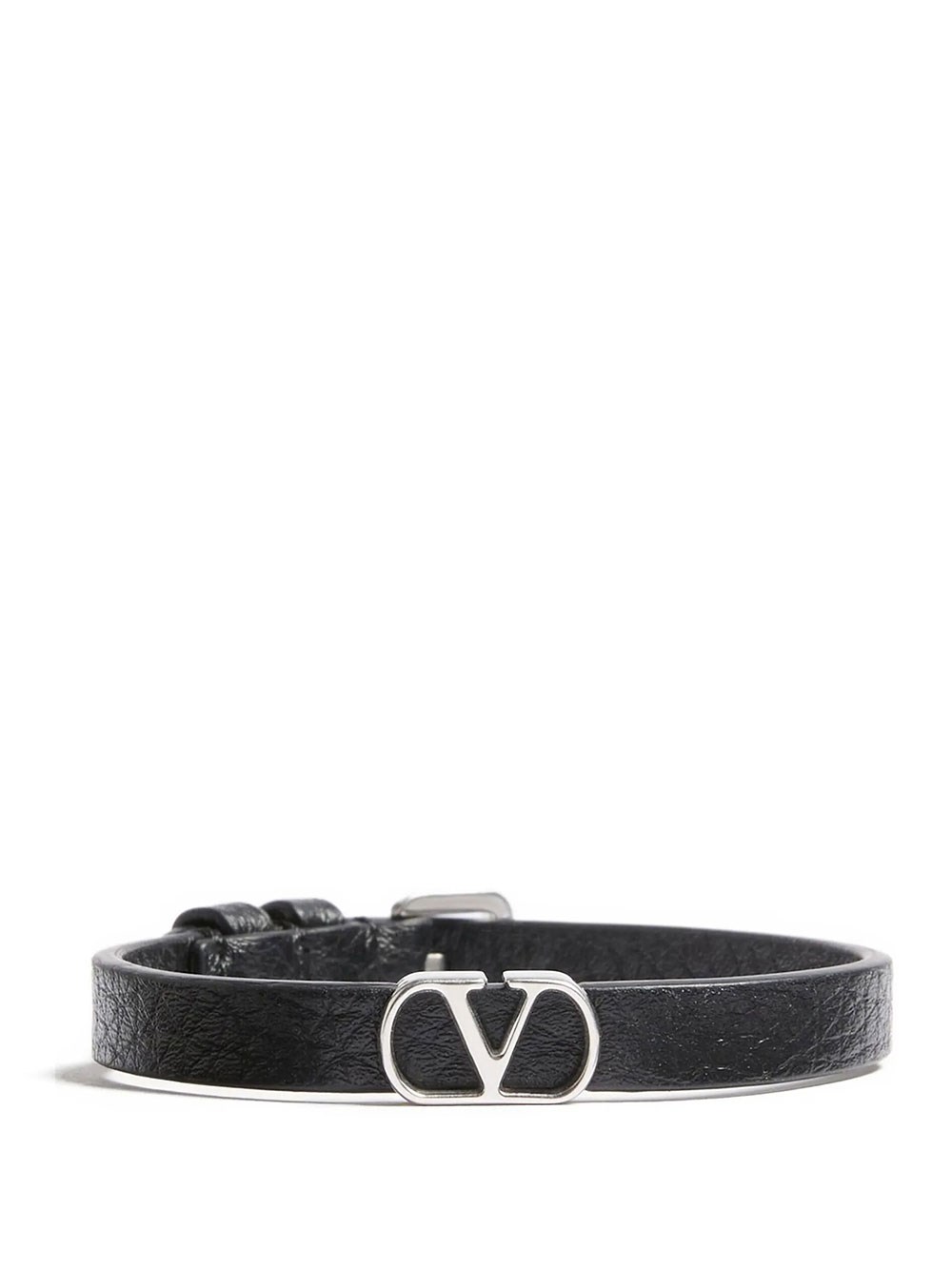 Valentino Garavani Men's Black Vlogo Signature Grainy Leather Bracelet