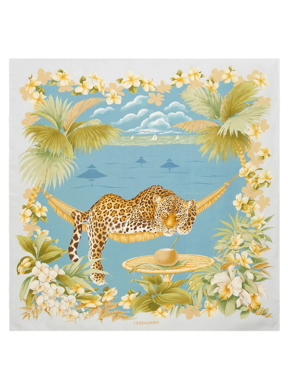 Ferragamo Women's Blue Foulard In Seta Stampa Jungle