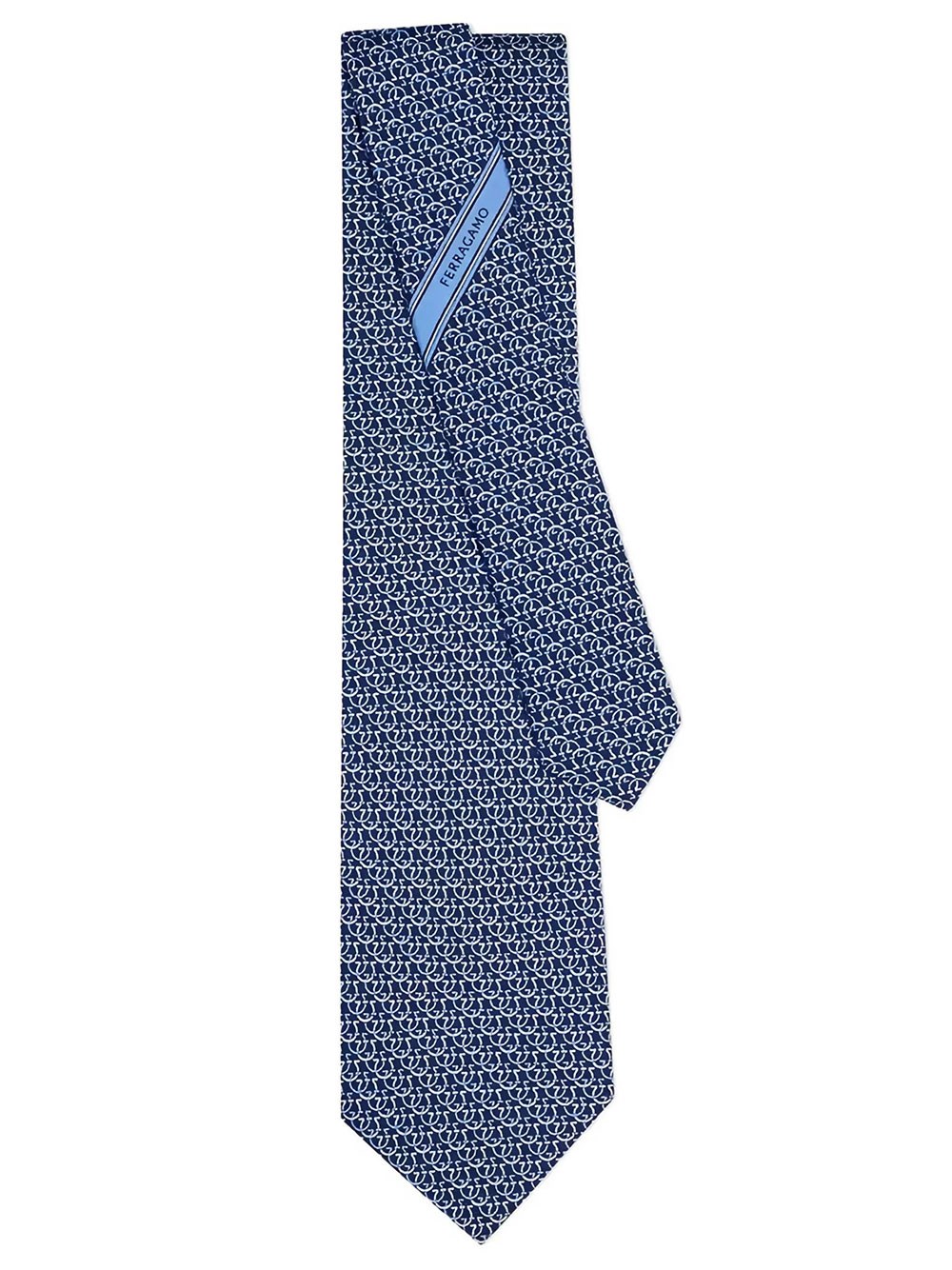 Ferragamo Men's Blue Tie In Silk Gancini Circle Print