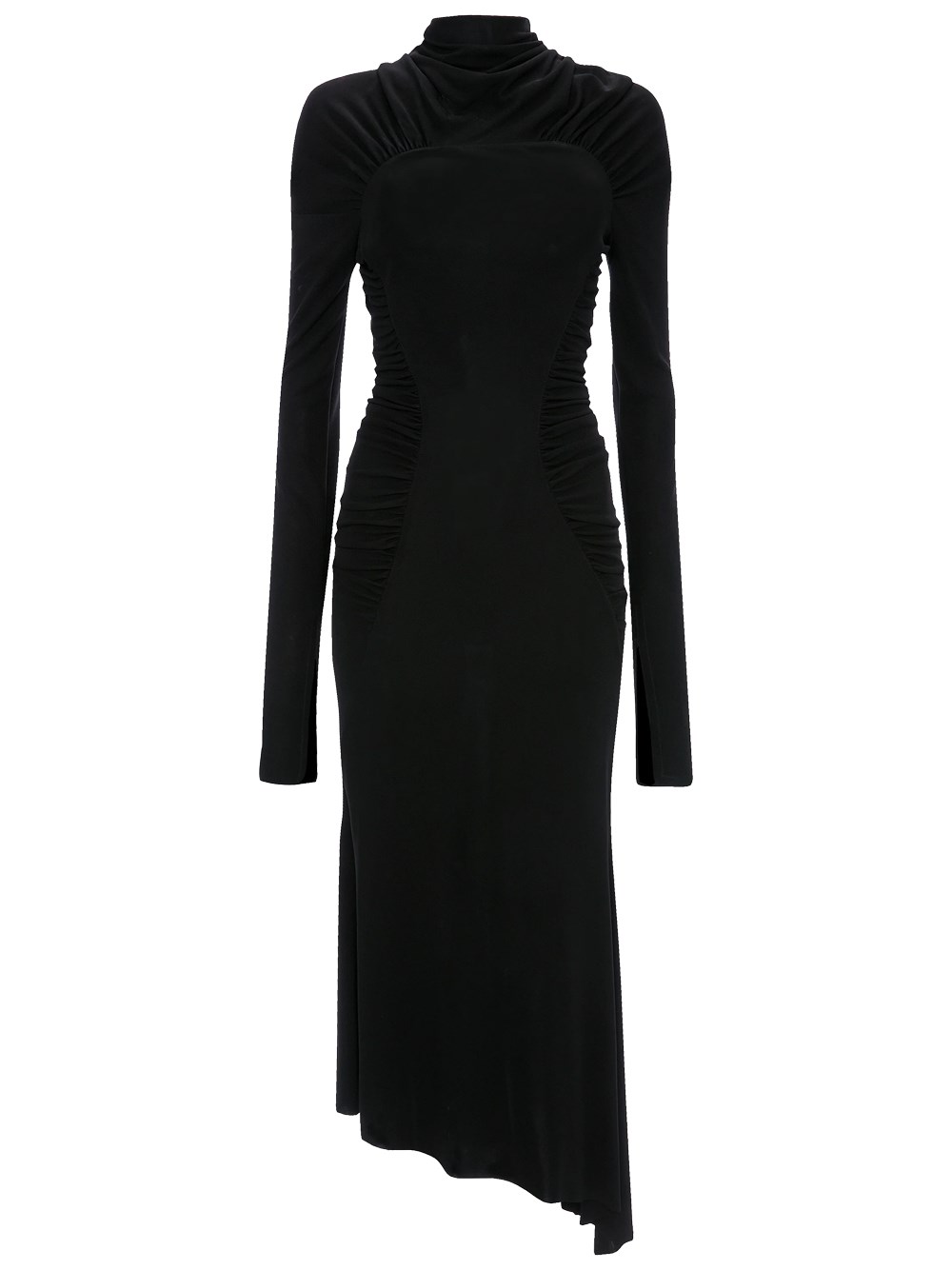 Victoria Beckham Women's Black Midi Dress With High Collar And Gathering
