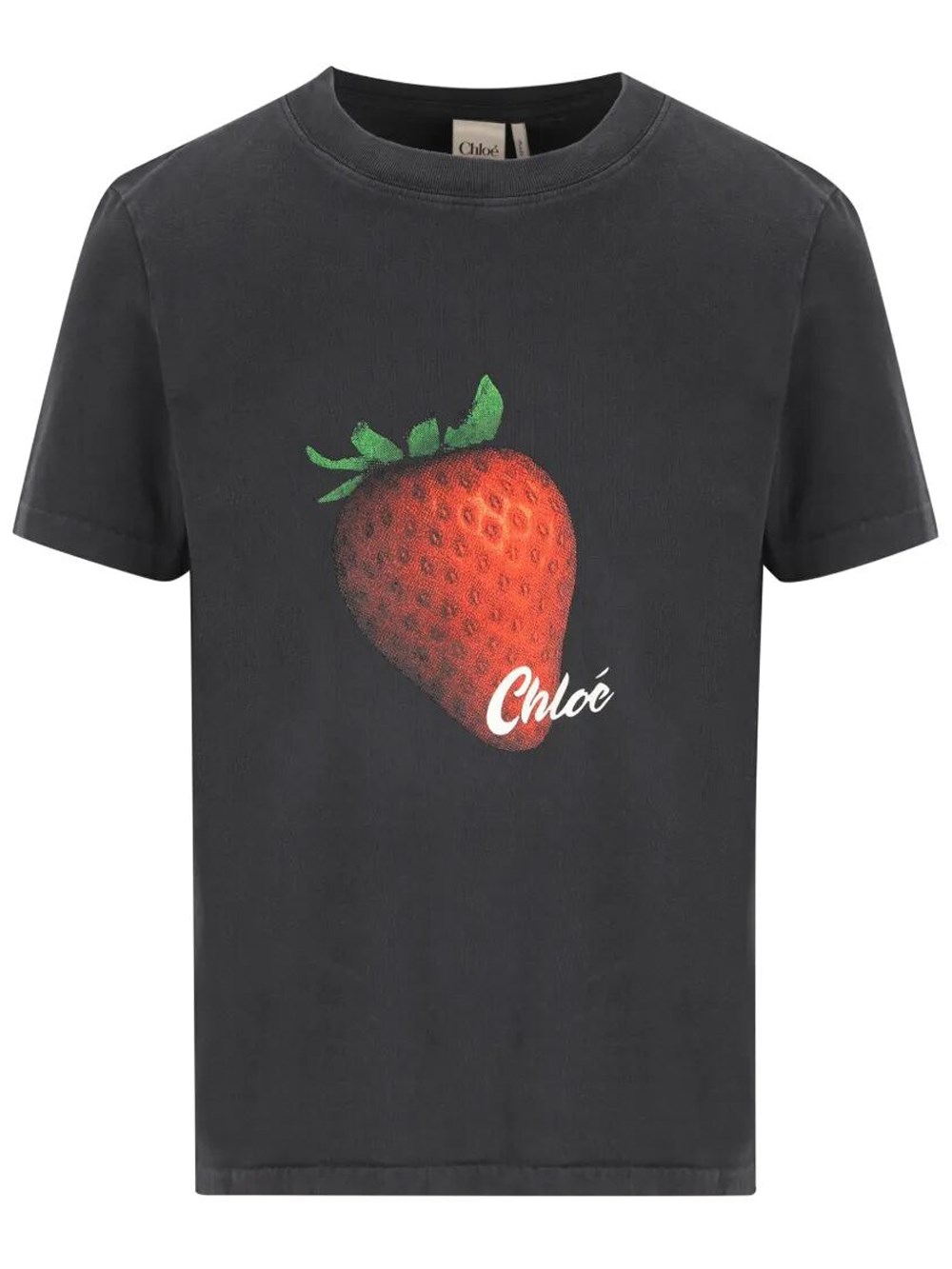 Chloé Women's Black Cotton T-Shirt With Strawberry Print