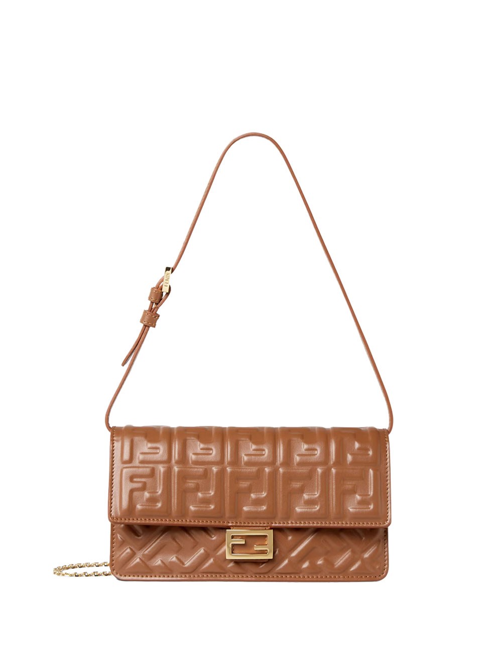 Fendi Women's Brown Wallet On Chain Baguette In Nappa With Ff Pattern